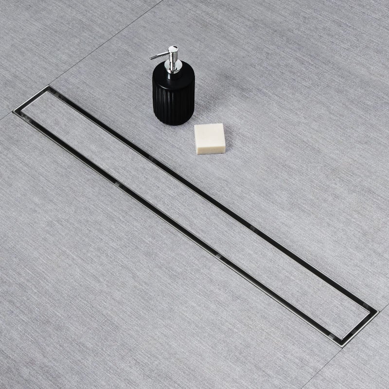 SaniteModar Linear Shower Drain, Linear Drain 24 inch Invisible 2 in 1 Tile Insert and Flat Cover, Brushed 304 Stainless Steel Shower Drain with Hair Strainer Adjustable Leveling Feet - Image 1